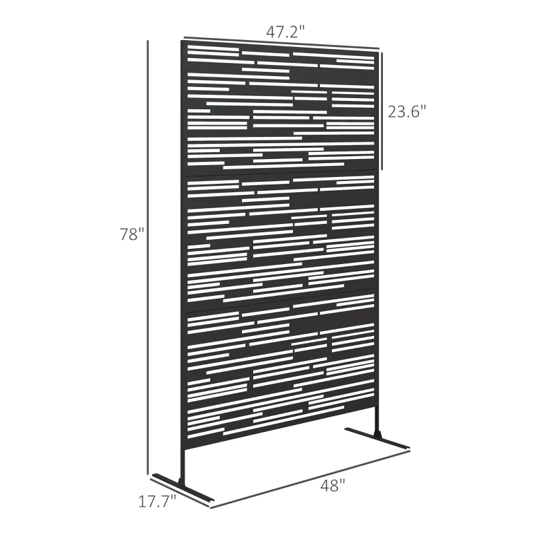 Outsunny 78" H x 48" W Metal Outdoor Privacy Screen, Freestanding Decorative Privacy Fence Screen for Balcony, Black