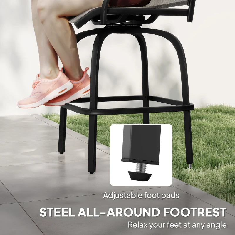 Outsunny Outdoor Bar Stools Set of 2, Swivel Bar Height Chairs with High Back, Curved Armrests and Steel Frame, Light Grey