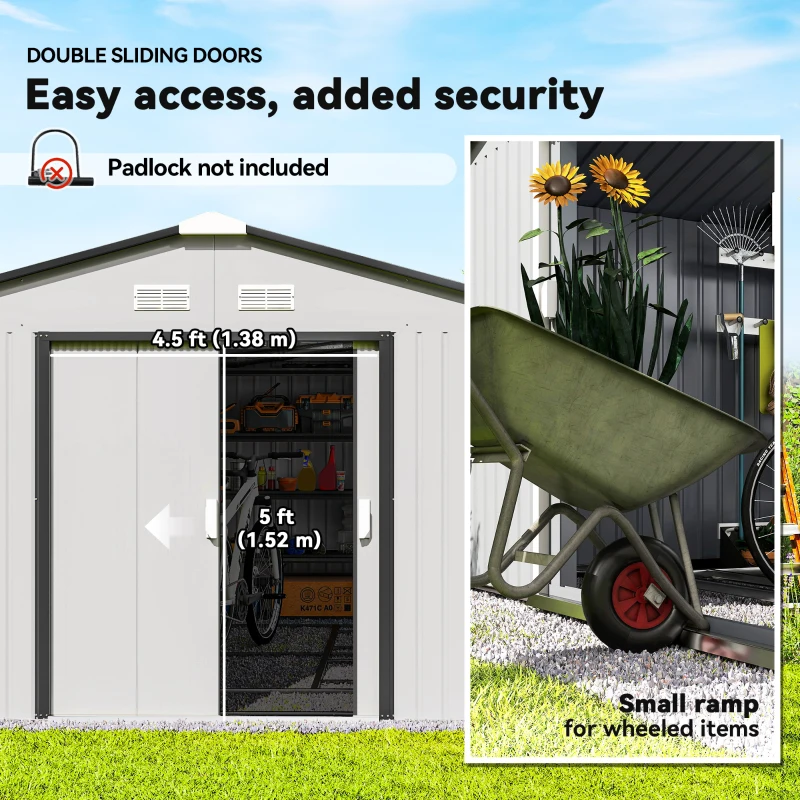 Outsunny 11' x 13' Garden Storage Shed w/ Foundation Kit Metal Tool Storage House w/ Double Doors White