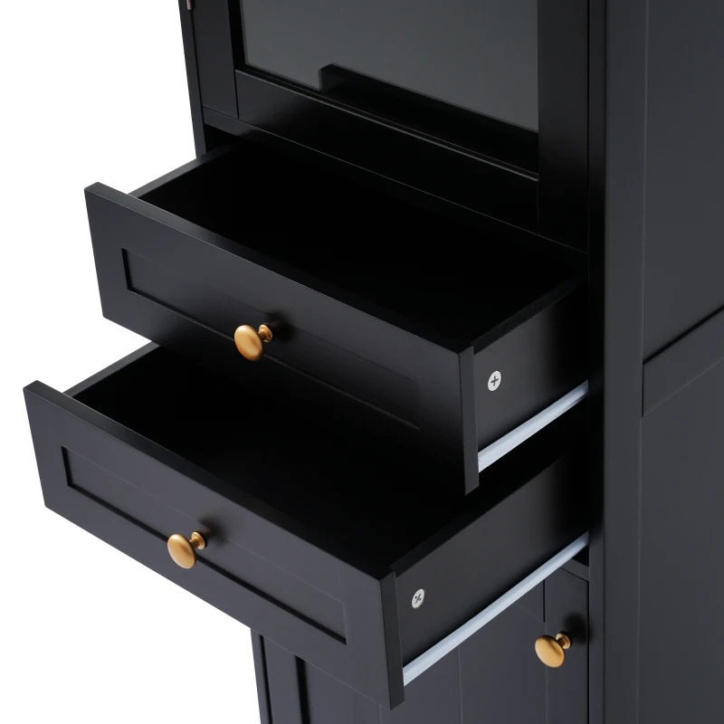 Tall Bathroom Storage Cabinet with Glass Doors, Free-Standing Design, Adjustable Shelves for Stylish Organization, 18" L x 14" W x 63" H, Black