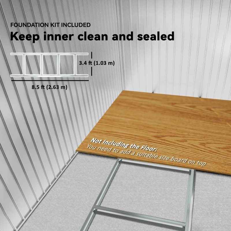 Outsunny 9.1'x6.4'x6.3' Garden Storage Shed w/ Floor Foundation Metal Tool Storage House w/ Double Doors Dark Grey Yellow