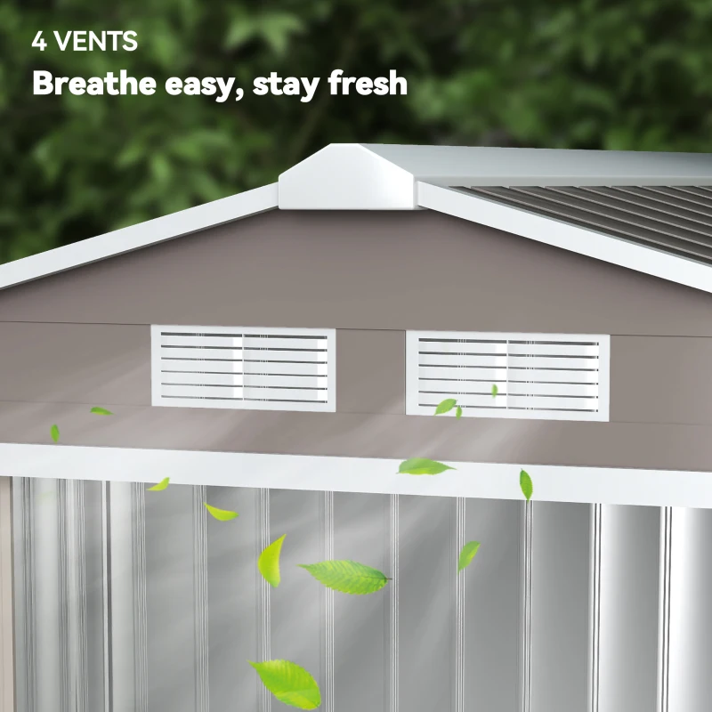 Outsunny 7' x 4' x 6' Metal Storage Shed Outdoor Patio Metal Tool Storage House w/ Foundation Kit and Double Doors Light Brown