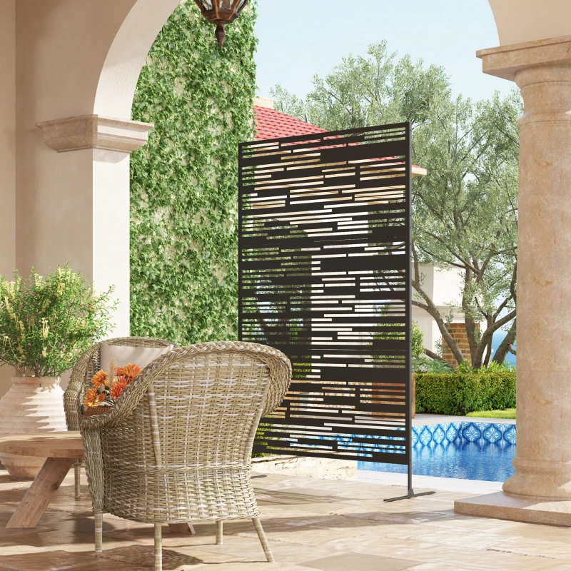 Outsunny 78" H x 48" W Metal Outdoor Privacy Screen, Freestanding Decorative Privacy Fence Screen for Balcony, Black