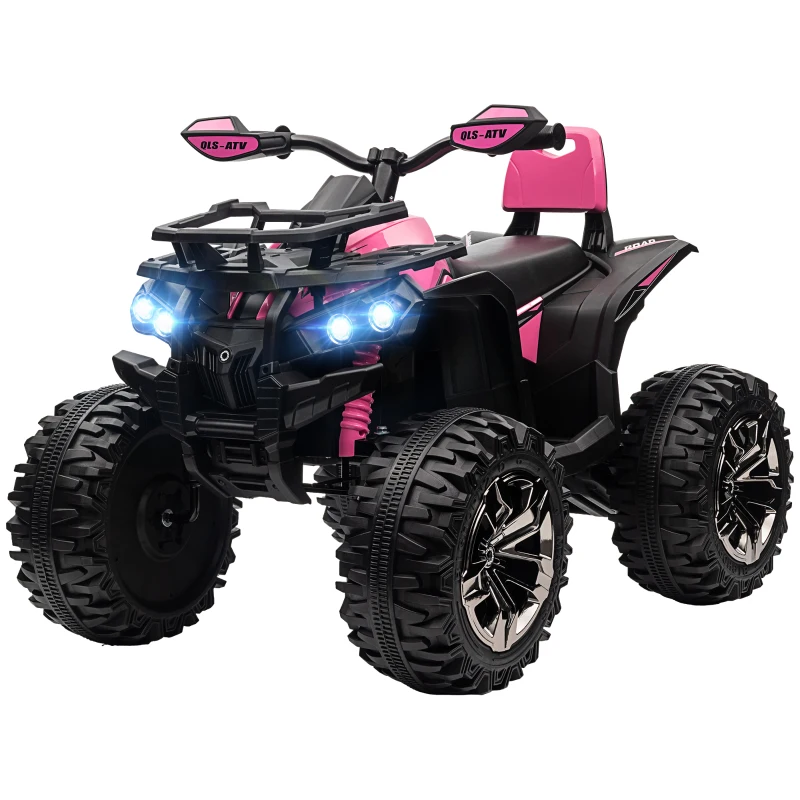 Aosom 12V 4 Wheeler Kids ATV with Music, Headlights for 37-60 Months Boys and Girls, Pink