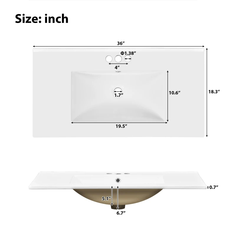 36" Bathroom Vanity with Ceramic Sink, Solid Wood Construction, Storage Cabinet with Soft Close Doors, 36" L x 18.5" W x 34" H, Espresso