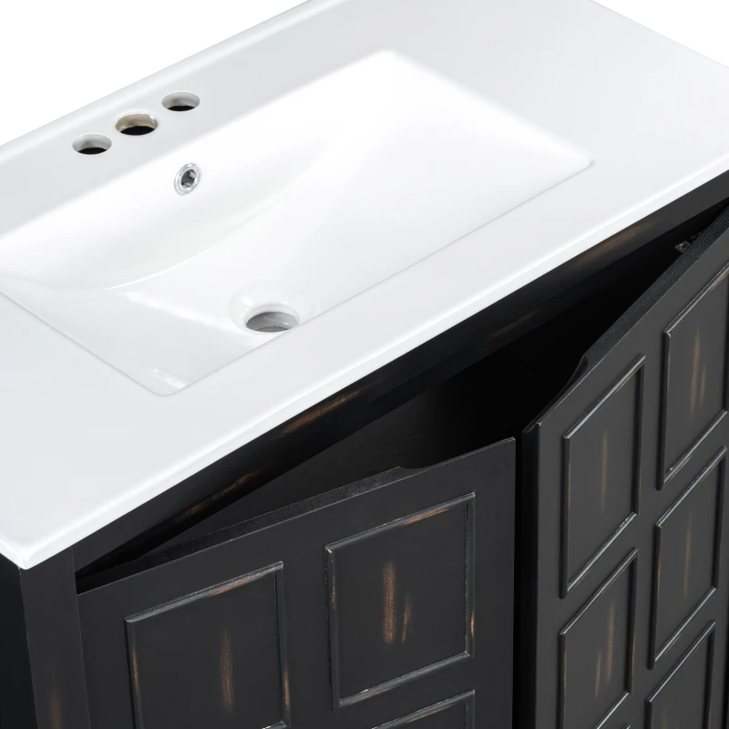36" Bathroom Vanity with Ceramic Sink, Solid Wood Construction, Storage Cabinet with Soft Close Doors, 36" L x 18.5" W x 34" H, Espresso