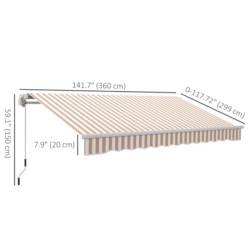 Outsunny 12' x 10' Retractable Awning Patio UV Resistant Fabric and Aluminum Frame for Deck, Balcony, Yard, Beige