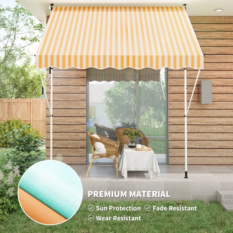 Outsunny 10x5ft Manual Retractable Awning, Patio Sun Shade Canopy Shelter with 5.6-9.2ft Support Pole, Water Resistant UV Protector, for Window, Door, Porch, Deck, Yellow
