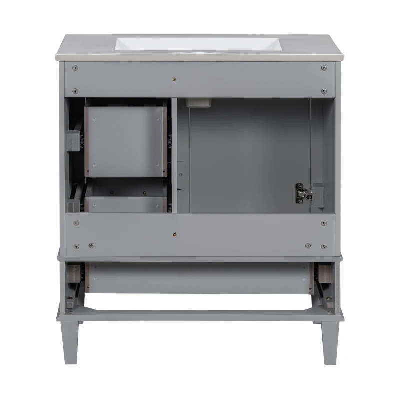 Modern Bathroom Vanity with Sink Combo, Solid Wood Frame, Ample Storage Cabinet with Soft-Close Door, 30" L x 18" W x 34" H, Grey