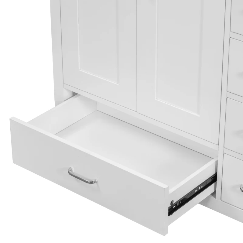 36" Bathroom Vanity with Ceramic Sink, 2 Soft-Close Doors and 5 Drawers, Cabinet with Free-Standing Design, 36" L x 18" W x 34" H, White