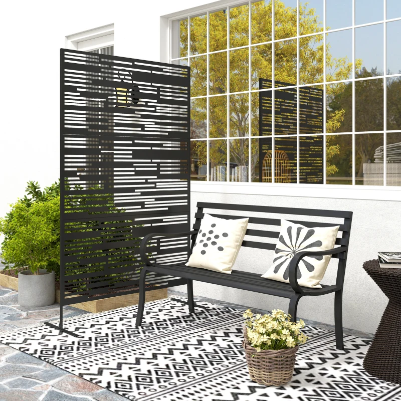 Outsunny 78" H x 48" W Metal Outdoor Privacy Screen, Freestanding Decorative Privacy Fence Screen for Balcony, Black