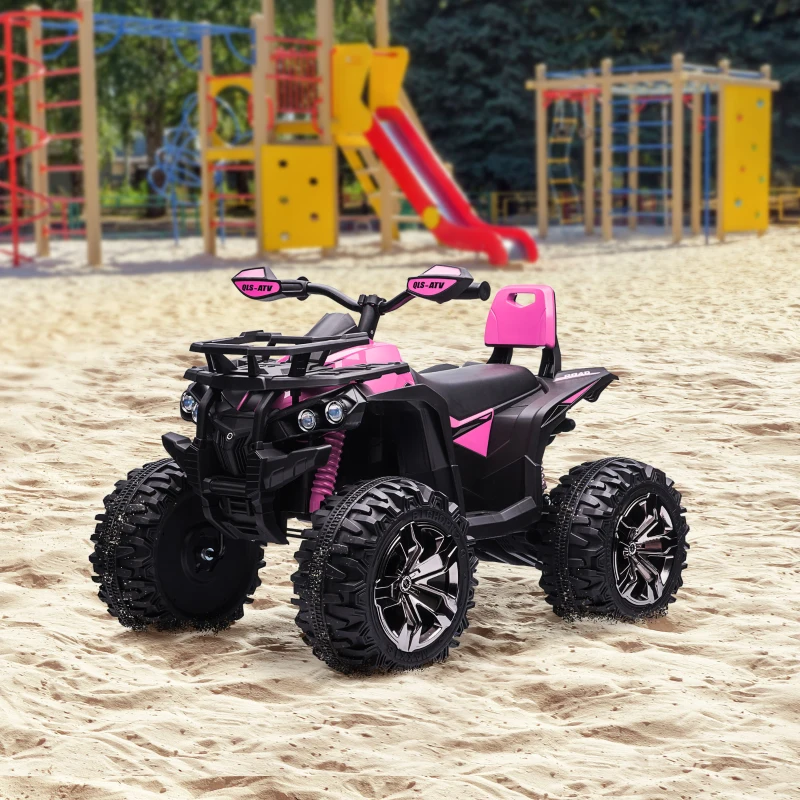 Aosom 12V 4 Wheeler Kids ATV with Music, Headlights for 37-60 Months Boys and Girls, Pink