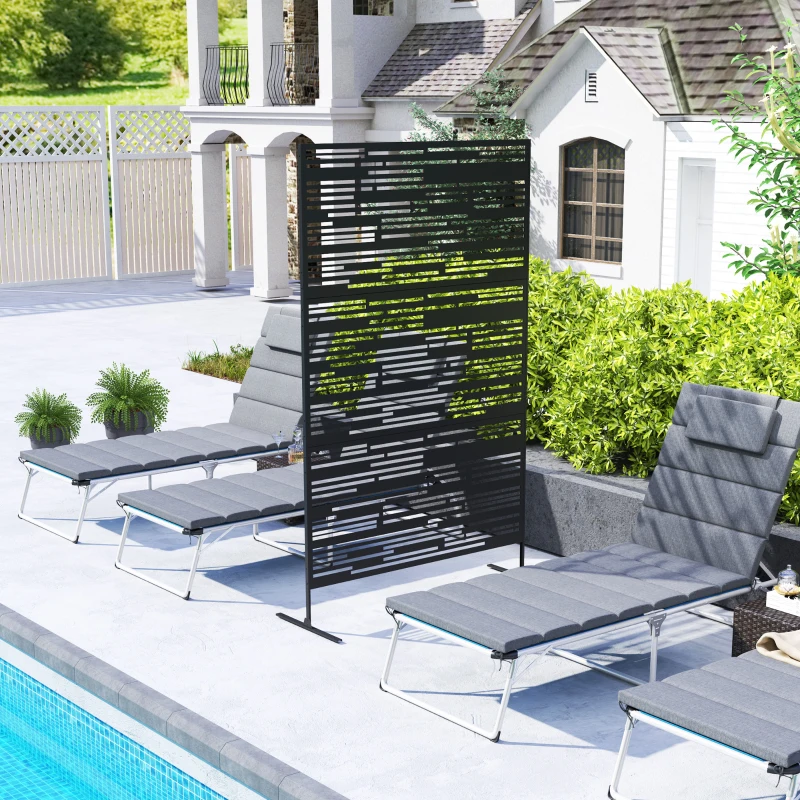 Outsunny 78" H x 48" W Metal Outdoor Privacy Screen, Freestanding Decorative Privacy Fence Screen for Balcony, Black
