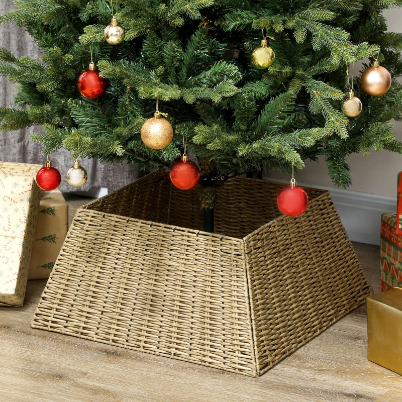 HOMCOM Rustic Christmas Tree Skirt, Plastic Christmas Tree Collar for Party, Holiday, Home Decoration, Natural