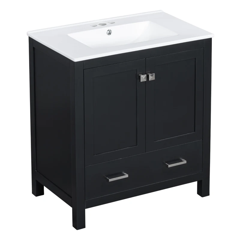 30" Bathroom Vanity with Single Undermount Sink, Cabinet with Soft-Close Doors and Versatile Storage, 30" L x 18.5" W x 34" H, Black+White