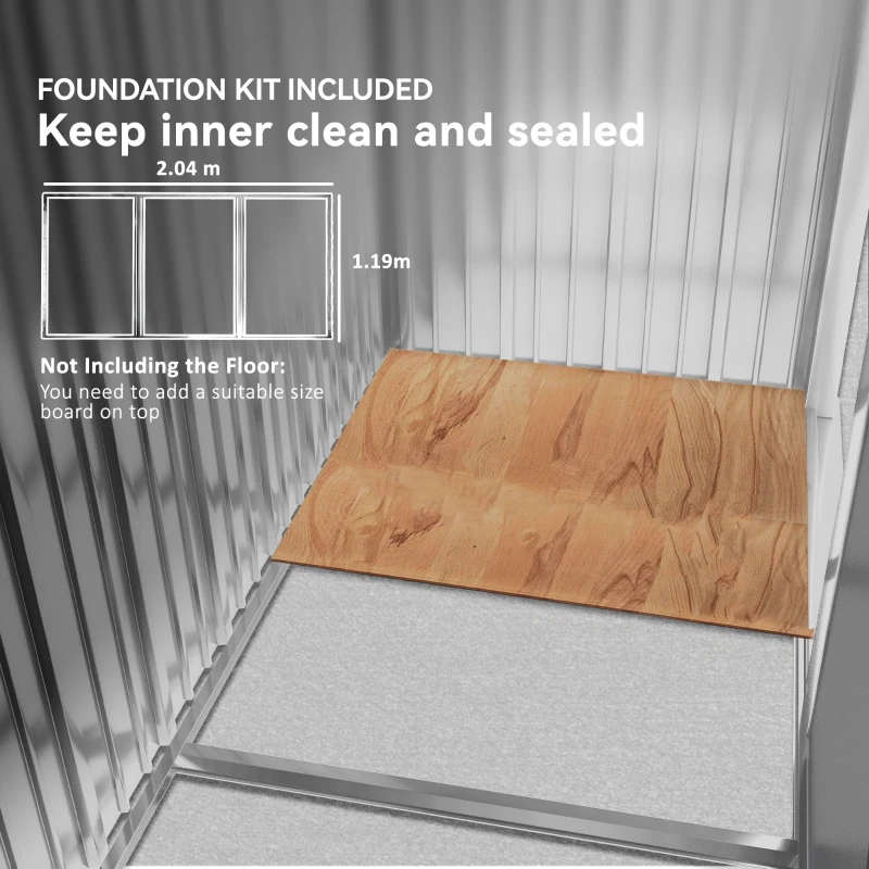 Outsunny 7' x 4' x 6' Garden Storage Shed Outdoor Patio Metal Tool Storage House w/ Foundation Kit and Double Doors Light Brown