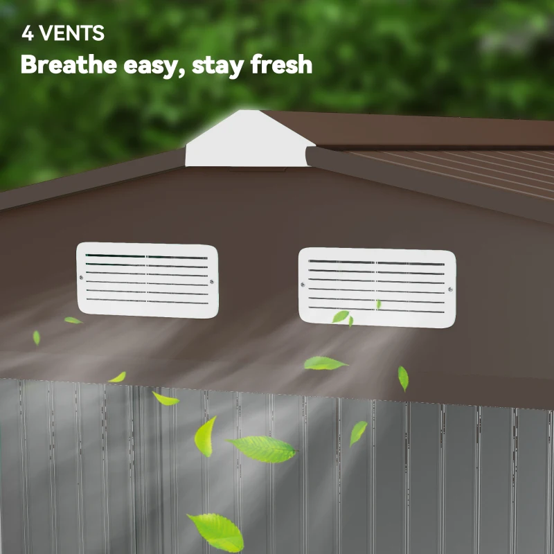 Outsunny 9.1'x6.4'x6.3' Garden Storage Shed w/ Floor Foundation Metal Tool Storage House w/ Double Doors Dark Grey Yellow