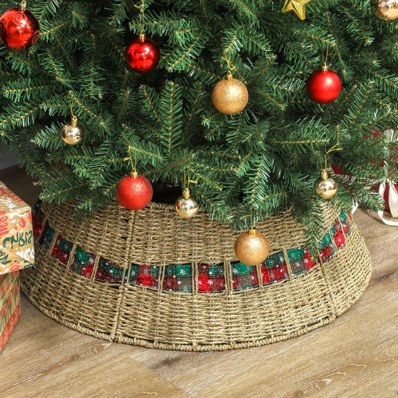HOMCOM 28 inch Rustic Christmas Tree Skirt, Rattan Woven Christmas Tree Collar for Party, Holiday, Home Decoration, Natural