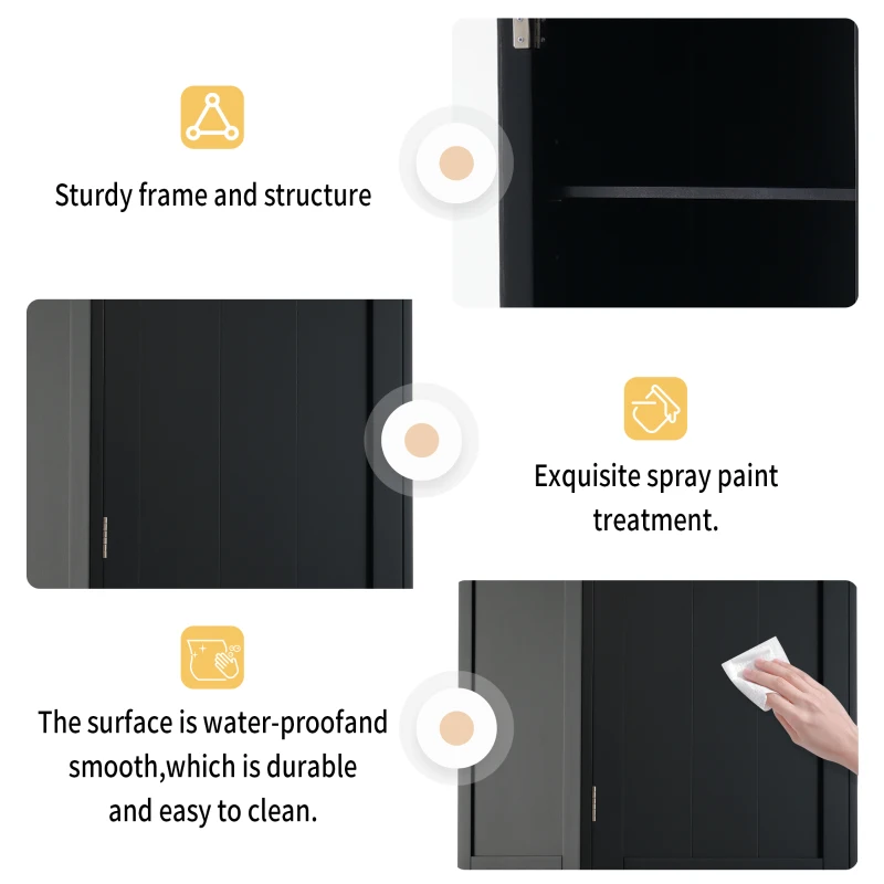 Tall Bathroom Storage Cabinet with Glass Doors, Free-Standing Design, Adjustable Shelves for Stylish Organization, 18" L x 14" W x 63" H, Black