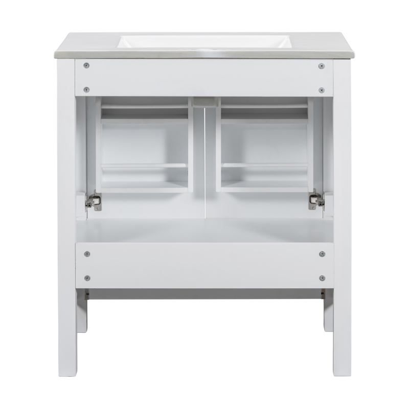 30" Bathroom Vanity with Single Sink, Solid Wood Frame, Multifunctional Storage Cabinet with Soft-Close Doors, 30" L x 18.5" W x 34" H, White