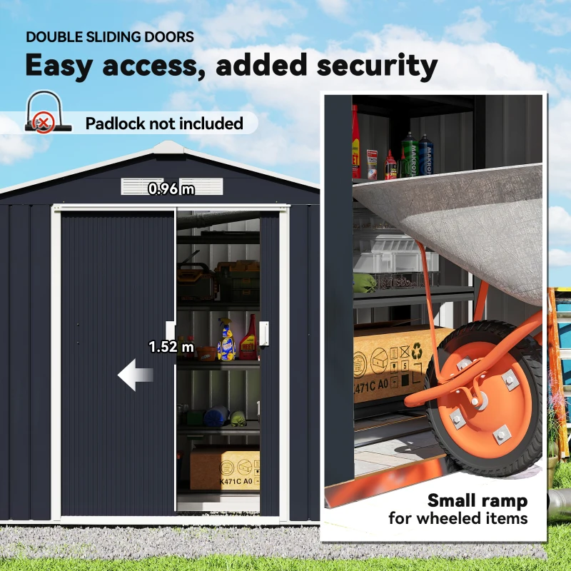 Outsunny 7' x 4' x 6' Garden Storage Shed Outdoor Patio Metal Tool Storage House w/ Foundation Kit and Double Doors Dark Grey