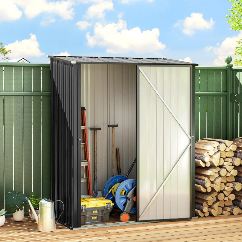 Outsunny 5' x 3' Outdoor Storage Shed, Steel Garden Shed with Single Lockable Door, Tool Storage Shed for Backyard, Black