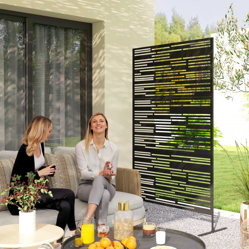 Outsunny 78" H x 48" W Metal Outdoor Privacy Screen, Freestanding Decorative Privacy Fence Screen for Balcony, Black