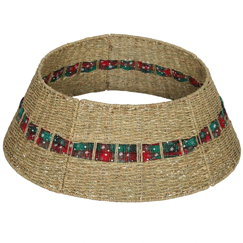 HOMCOM 28 inch Rustic Christmas Tree Skirt, Rattan Woven Christmas Tree Collar for Party, Holiday, Home Decoration, Natural
