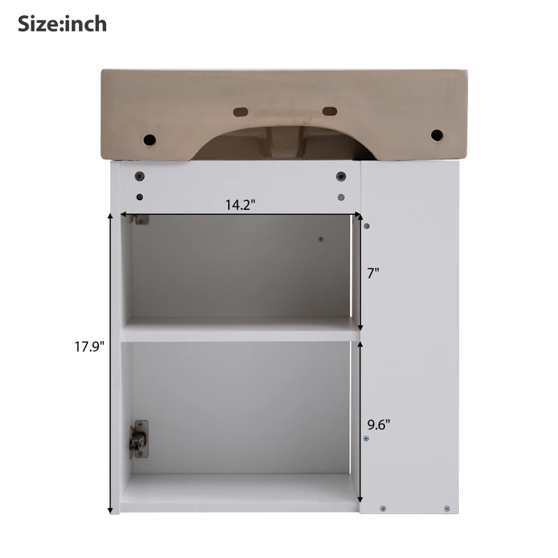 Modern Floating Bathroom Vanity with Ceramic Basin and Side Storage, Cabinet with Rose Gold Handle, 21.5" L x 12" W x 26.5" H, White