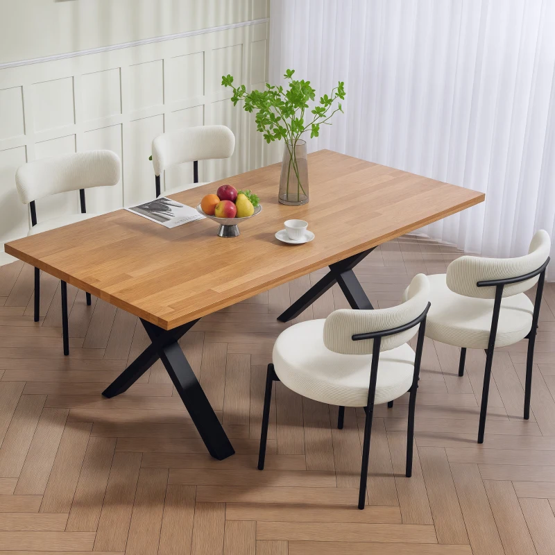 HOMCOM 4 Pieces Kitchen Chairs, Modern Dining Chairs w/ Corduroy Upholstery and Steel Legs for Living Room, Beige