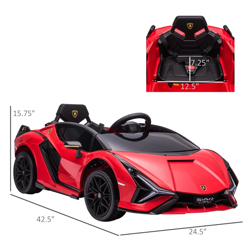 Aosom 12V Lamborghini SIAN Licensed Electric Car for kids with Remote Control, Horn, Music, & Headlights, Red