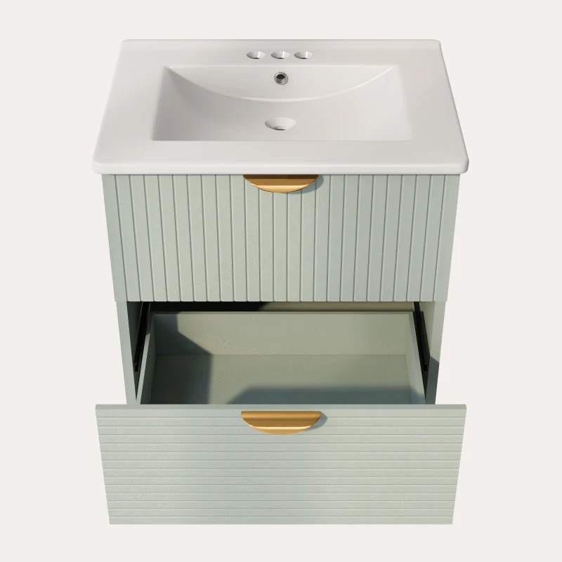 Modern Wall-Mounted Bathroom Vanity with 2 Drawers, Space-Saving Design for Small Bathrooms, 24" L x 18" W x 23" H, Green