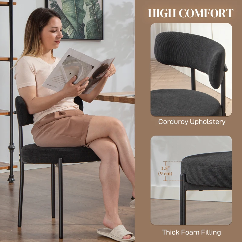 HOMCOM 4 Pieces Kitchen Chairs, Modern Dining Chairs w/ Corduroy Upholstery and Steel Legs for Living Room, Black