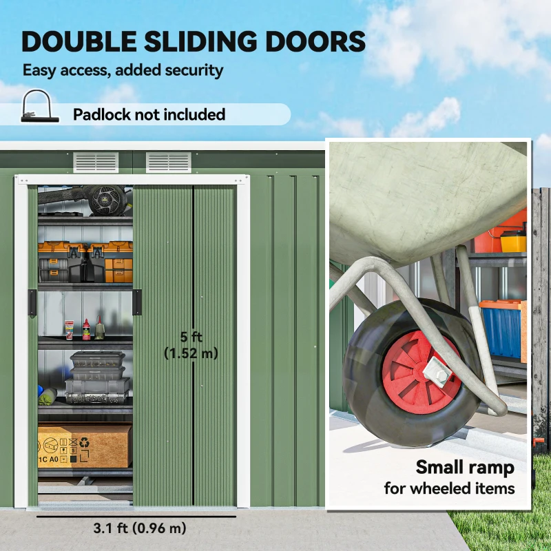 Outsunny 9' x 4' Garden Metal Storage Shed Outdoor Equipment Tool Box with Foundation Kit, Ventilation & Doors, Light Green