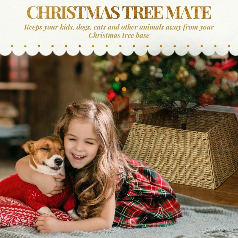 HOMCOM Rustic Christmas Tree Skirt, Plastic Christmas Tree Collar for Party, Holiday, Home Decoration, Natural