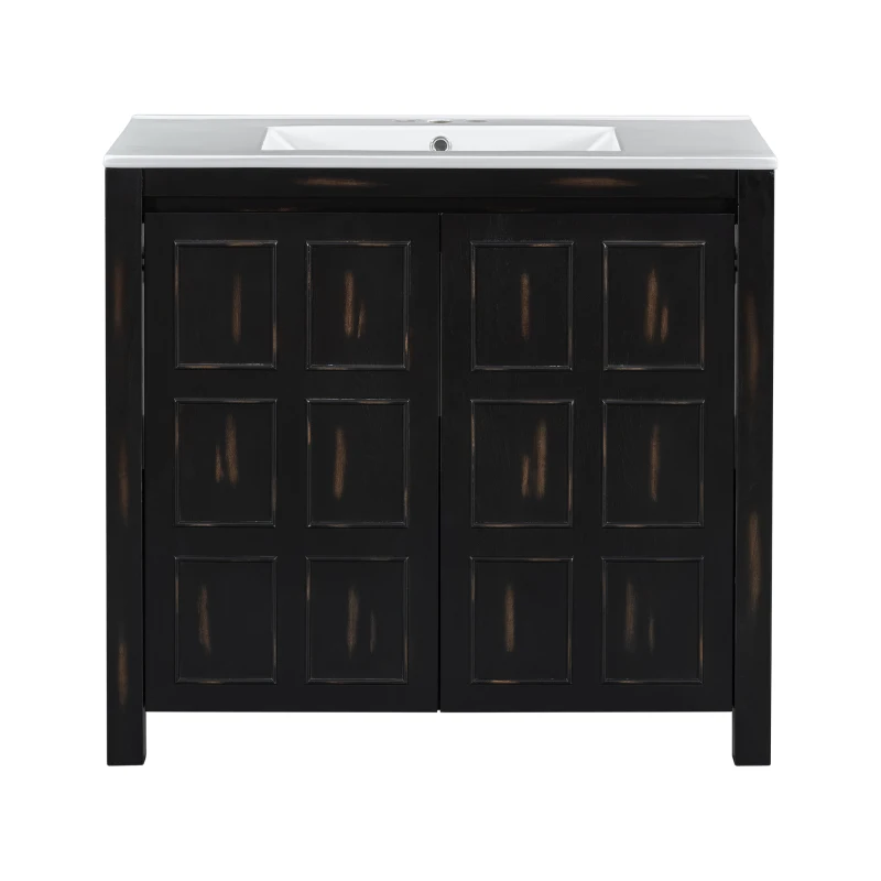 36" Bathroom Vanity with Ceramic Sink, Solid Wood Construction, Storage Cabinet with Soft Close Doors, 36" L x 18.5" W x 34" H, Espresso