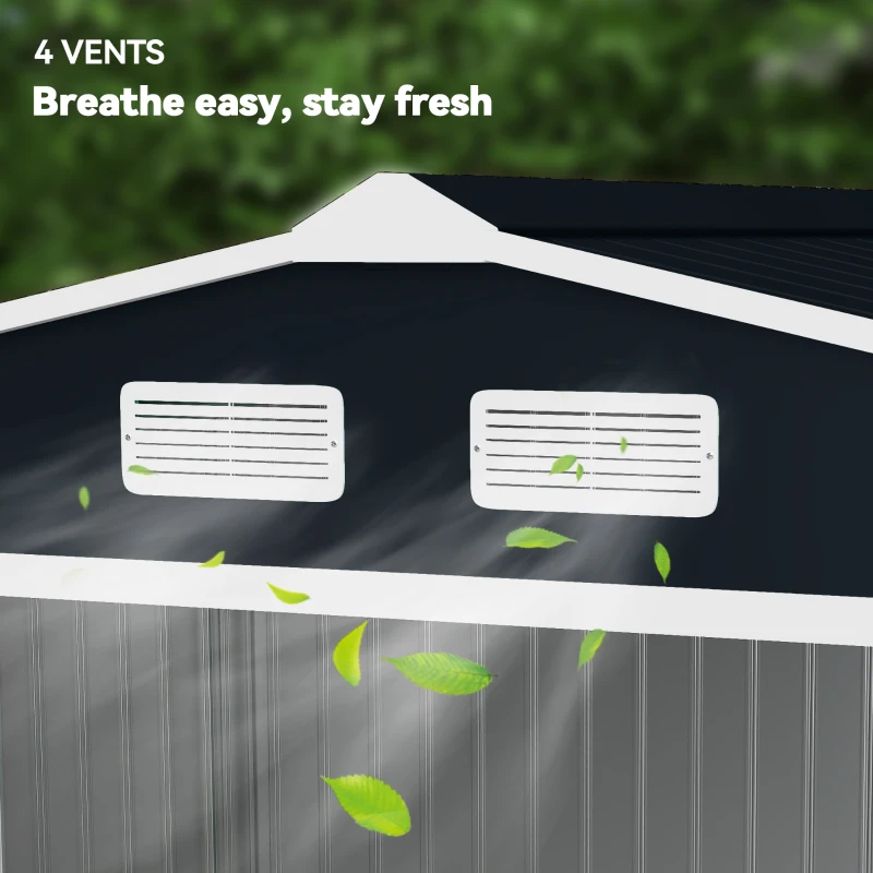 Outsunny 9.1'x6.4'x6.3' Garden Storage Shed w/ Foundation Kit Metal Tool Storage House w/ Double Doors Dark Grey