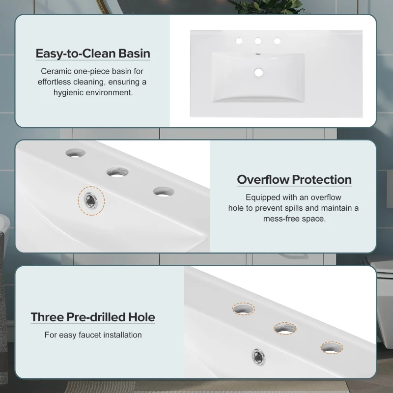 36" Bathroom Vanity with Ceramic Sink, 2 Soft-Close Doors and 5 Drawers, Cabinet with Free-Standing Design, 36" L x 18" W x 34" H, White