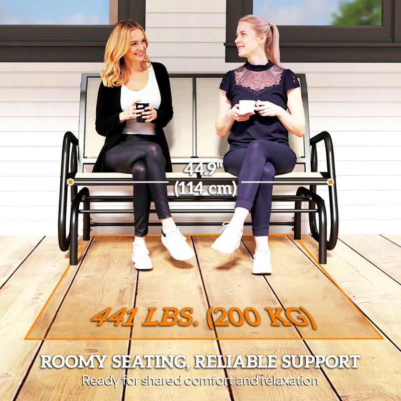Outsunny Patio Double Glider Outdoor Steel Sling Fabric Gliding Bench Garden Swing Chair Heavy-Duty Porch Rocker Garden Loveseat Cream