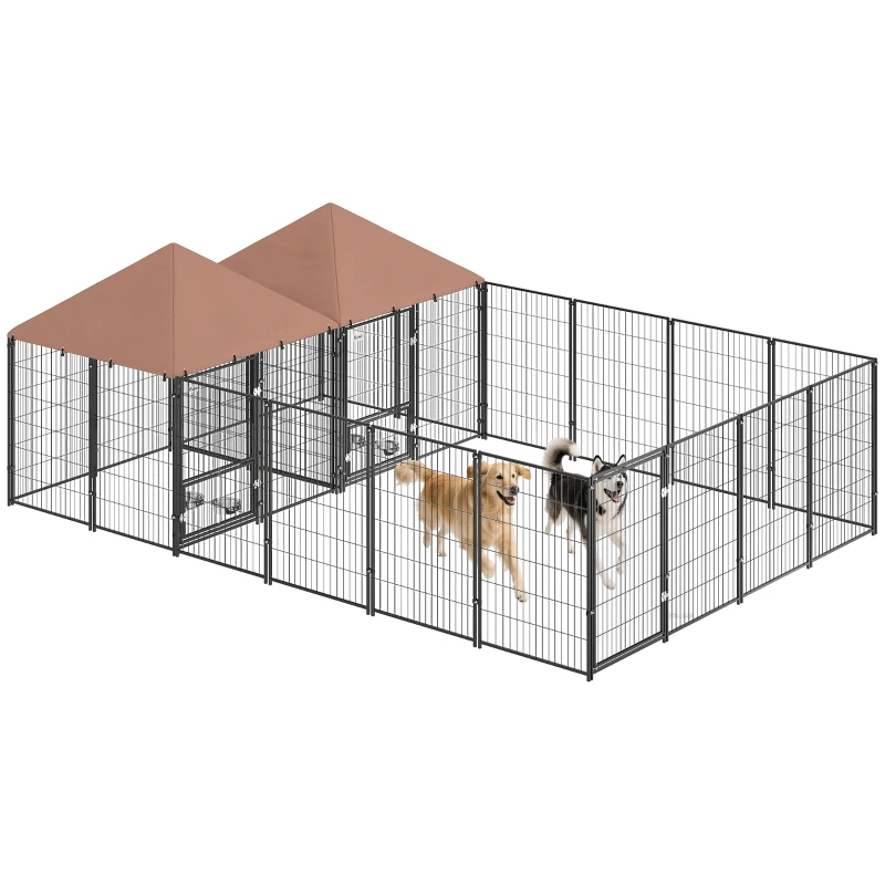 PawHut Large Outdoor Dog Kennel with 2 Rooms, Rotating & Adjustable Height Bowls, 13.5' x 9.4' x 5.1'(m-11)