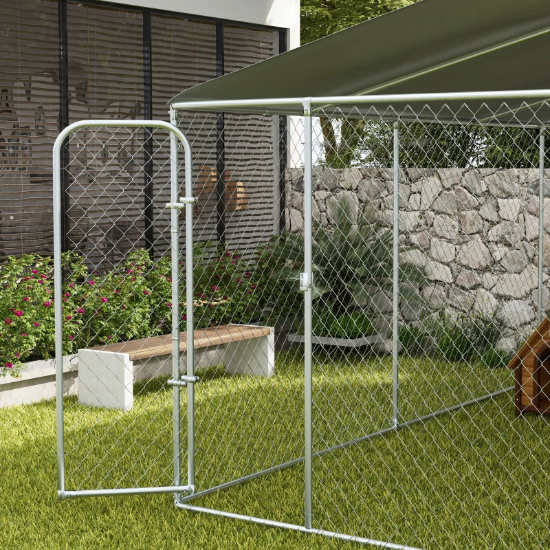 PawHut Dog Kennel Outdoor, Heavy Duty Playpen with Secure Lock, Cover, for Backyard & Patio, 15.1' x 15.1' x 7.5'