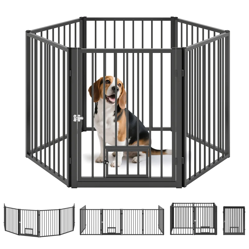 PawHut 6 Panels Dog Playpen, Foldable Portable Pet Playpen with Door, for Small & Medium Dogs, 30"H