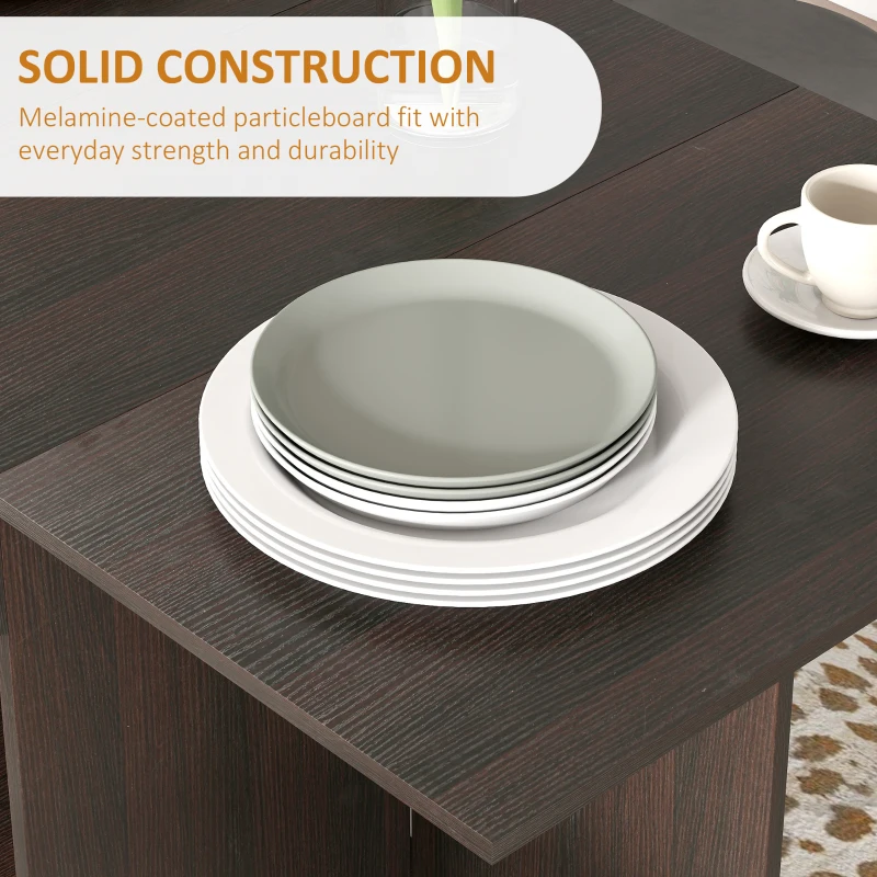 HOMCOM Folding Dining Table, Space Saving Drop Leaf Table with Drawer and Storage Shelves for Kitchen, Dining Room, Dark Brown