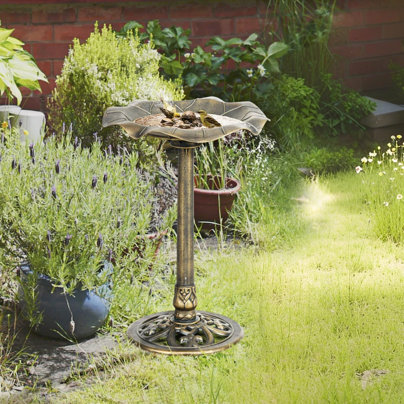 Outsunny Bird Bath for Outdoors, 28" Height Birdbath with Lotus Leaf Basin, Bird Feeder with Stand for Garden, Yard, Bronze