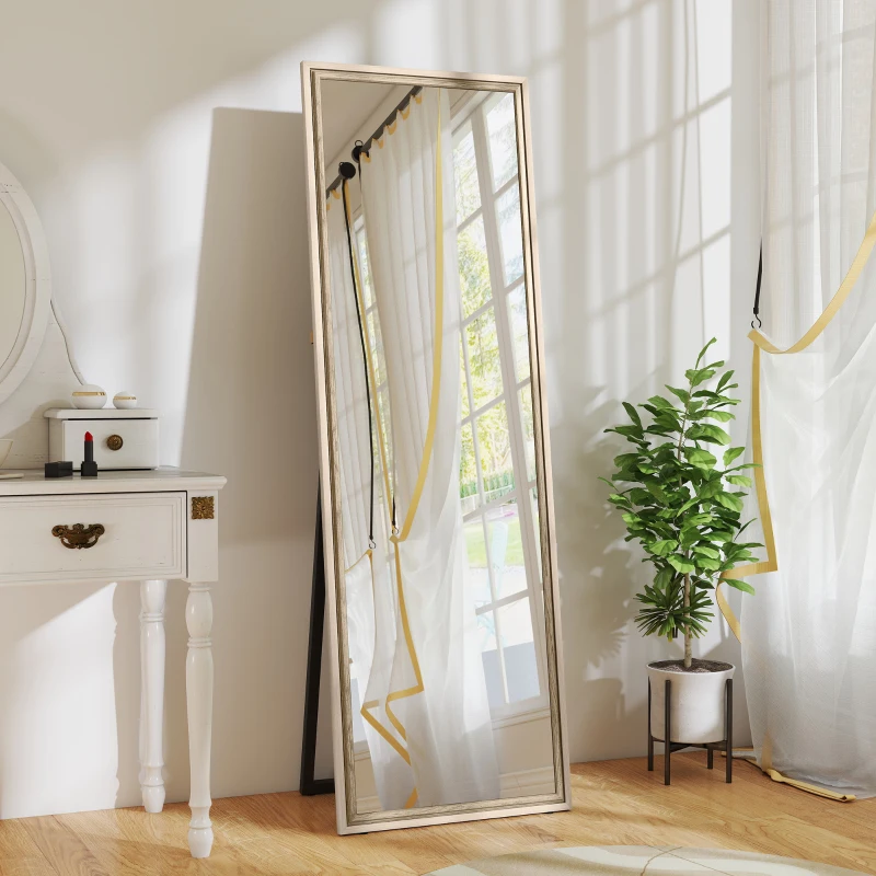 HOMCOM Full Length Mirror, 64" x 21" Rectangle Full Body Mirror with Dual-Tone Frame for Bedroom, White Wood Grain