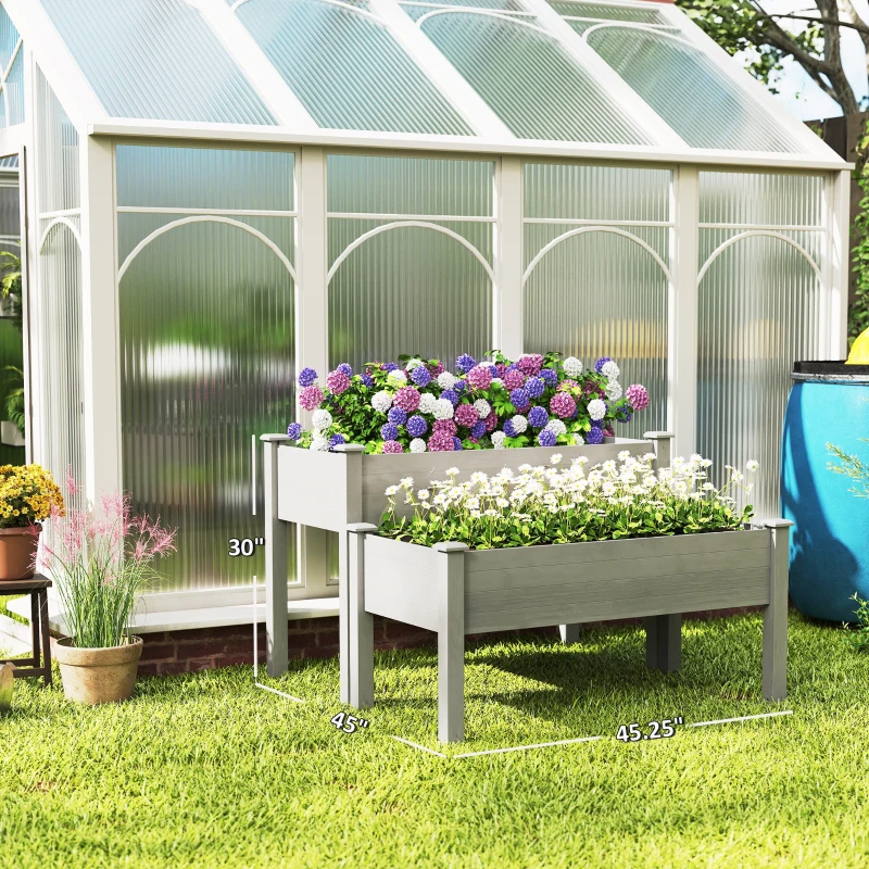 Outsunny 2 Tier Raised Garden Bed, Wooden Elevated Planter Box with Legs, Outdoor Plant Bed for Flowers Vegetables Herbs Gray
