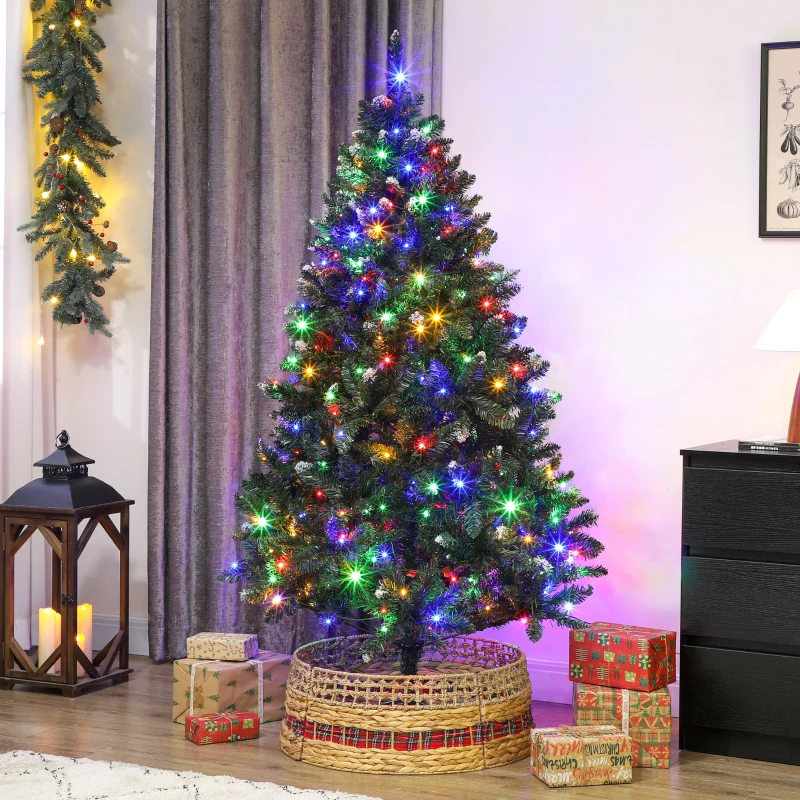 HOMCOM 6 ft Frosted Prelit Christmas Tree, Full Spruce Xmas Tree with Dual Colour LED Light, Hinged Xmas Tree, Easy Assembly
