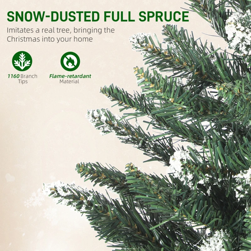 HOMCOM 7 ft Frosted Prelit Christmas Tree, Full Spruce Xmas Tree with Dual Colour LED Light, Hinged Xmas Tree, Easy Assembly