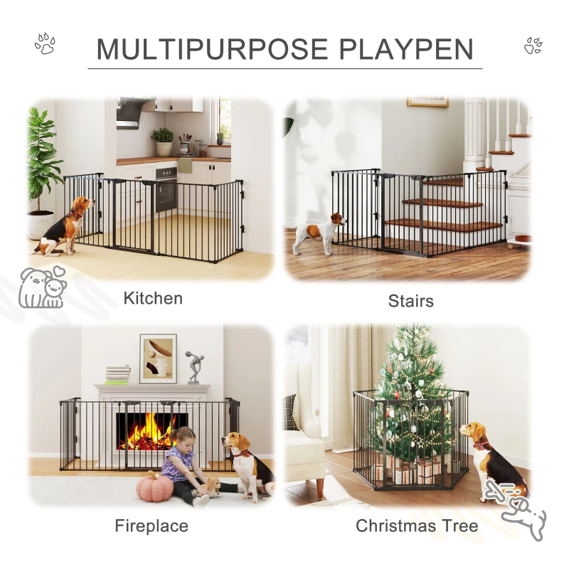 PawHut Foldable Dog Playpen Indoor for Small Medium Dogs with Door, for Stairway, Doorway, Hallway, Black