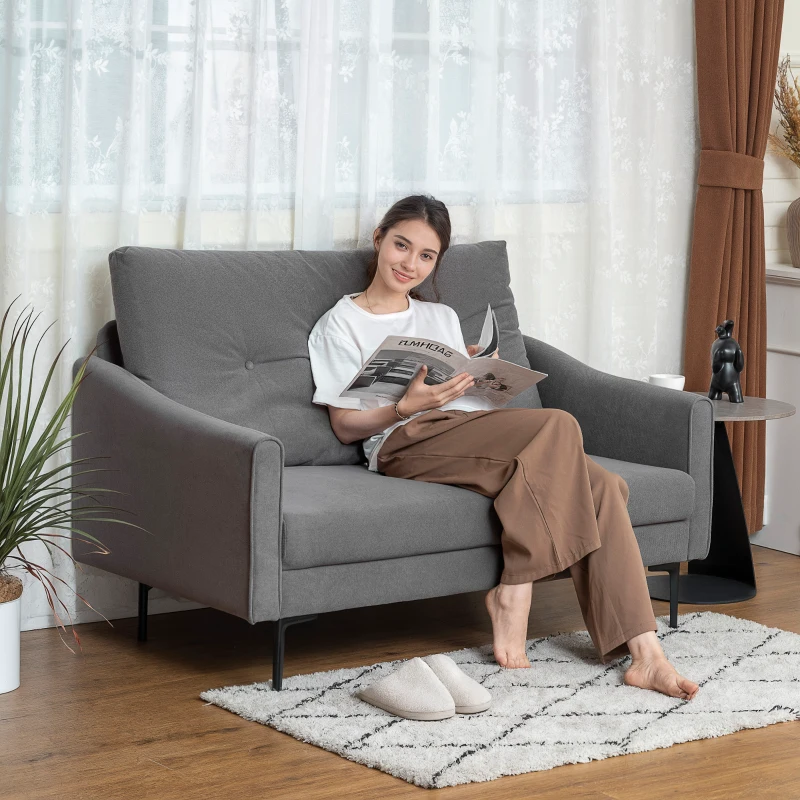 HOMCOM 2 Seater Sofa, Small Modern Couch with High-Resilience Foam, Thicken Padding, Button Tufted, Grey